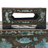 Chinese Blue Enamel on Bronze Cigarette and Match Box Set