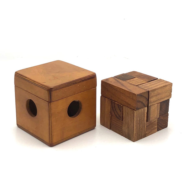 Lovely Mid-Century Puzzle Cube In Blonde Box with Peephole