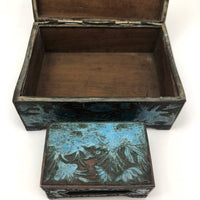 Chinese Blue Enamel on Bronze Cigarette and Match Box Set
