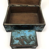 Chinese Blue Enamel on Bronze Cigarette and Match Box Set