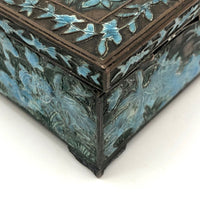 Chinese Blue Enamel on Bronze Cigarette and Match Box Set