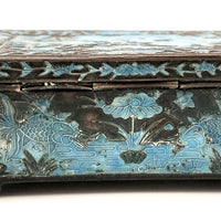 Chinese Blue Enamel on Bronze Cigarette and Match Box Set
