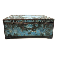 Chinese Blue Enamel on Bronze Cigarette and Match Box Set