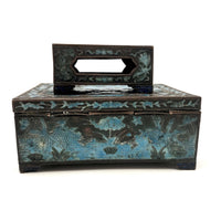 Chinese Blue Enamel on Bronze Cigarette and Match Box Set