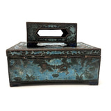 Chinese Blue Enamel on Bronze Cigarette and Match Box Set