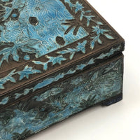 Chinese Blue Enamel on Bronze Cigarette and Match Box Set