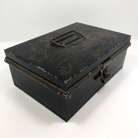 Asian-themed Tole Painted Antique Tin Spice Box with Six Canisters