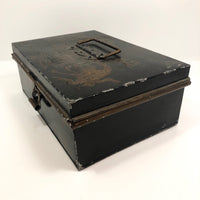 Asian-themed Tole Painted Antique Tin Spice Box with Six Canisters