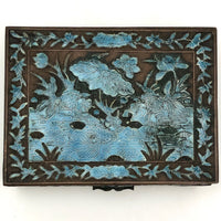 Chinese Blue Enamel on Bronze Cigarette and Match Box Set