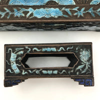 Chinese Blue Enamel on Bronze Cigarette and Match Box Set