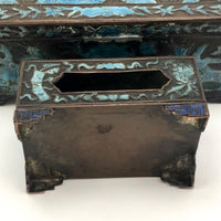 Chinese Blue Enamel on Bronze Cigarette and Match Box Set