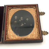 Striking Victorian Tintype of Three Sisters in Original Case with Pinned Hair Wreaths