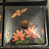 Asian-themed Tole Painted Antique Tin Spice Box with Six Canisters