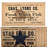 Set of Three Old Fishmonger Delivery Slips with Great Graphics