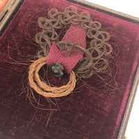 Striking Victorian Tintype of Three Sisters in Original Case with Pinned Hair Wreaths