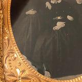 Striking Victorian Tintype of Three Sisters in Original Case with Pinned Hair Wreaths