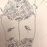 Helen Wagner Malta 1930s Drawing of Tattooed Woman with Eyes All Over!