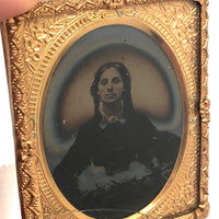 Ninth Plate Ambrotype Portrait of Woman with Braids and Aura!