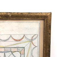 Antique American Geometric Ink and Crayon Drawing Signed W.H. Voorhees