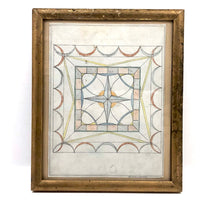 Antique American Geometric Ink and Crayon Drawing Signed W.H. Voorhees