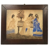Charming Framed Schoolgirl Drawing of Fashionable Ladies, c. 1870-80s