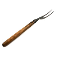 Old Hand-forged Meat Fork with Eponymously Carved Wooden Handle