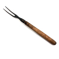 Old Hand-forged Meat Fork with Eponymously Carved Wooden Handle