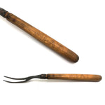 Old Hand-forged Meat Fork with Eponymously Carved Wooden Handle