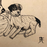 Charming Hand-drawn Pen and Ink French Postcard, Bird and Dog