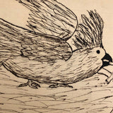Charming Hand-drawn Pen and Ink French Postcard, Bird and Dog