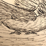 Charming Hand-drawn Pen and Ink French Postcard, Bird and Dog