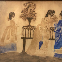 Charming Framed Schoolgirl Drawing of Fashionable Ladies, c. 1870-80s