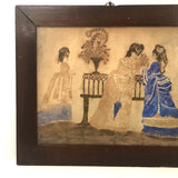 Charming Framed Schoolgirl Drawing of Fashionable Ladies, c. 1870-80s