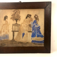 Charming Framed Schoolgirl Drawing of Fashionable Ladies, c. 1870-80s