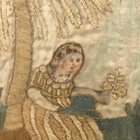 Antique Folk Art Watercolor and Silk Embroidery on Silk Mourning Picture