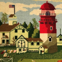 Farmhouse with Lighthouse and Train Station Vintage Needlepoint