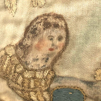 Antique Folk Art Watercolor and Silk Embroidery on Silk Mourning Picture