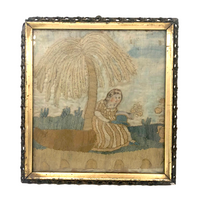 Antique Folk Art Watercolor and Silk Embroidery on Silk Mourning Picture