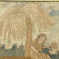 Antique Folk Art Watercolor and Silk Embroidery on Silk Mourning Picture