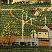 Farmhouse with Lighthouse and Train Station Vintage Needlepoint