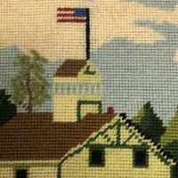 Farmhouse with Lighthouse and Train Station Vintage Needlepoint