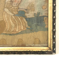 Antique Folk Art Watercolor and Silk Embroidery on Silk Mourning Picture
