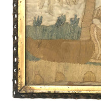 Antique Folk Art Watercolor and Silk Embroidery on Silk Mourning Picture