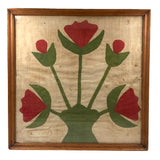 Emma Merkesell’s Large Hand Appliquéd Tulips Linen Quilt Square, Signed, 19th c.