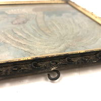 Antique Folk Art Watercolor and Silk Embroidery on Silk Mourning Picture