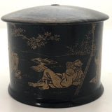 Black and Gold Lacquer Antique Chinoiserie String Holder Box