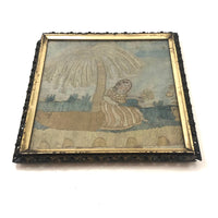 Antique Folk Art Watercolor and Silk Embroidery on Silk Mourning Picture