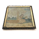Antique Folk Art Watercolor and Silk Embroidery on Silk Mourning Picture
