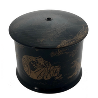 Black and Gold Lacquer Antique Chinoiserie String Holder Box