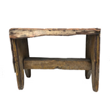 Beautiful Much Used Primitive Bench with Old Yellow and White Paint